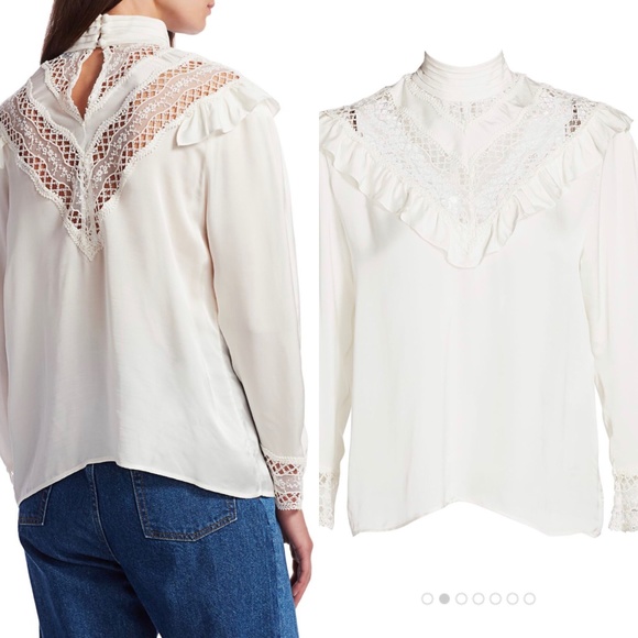 ❌SOLD❌Sandro high neck ruffle lace inset top - Picture 7 of 14